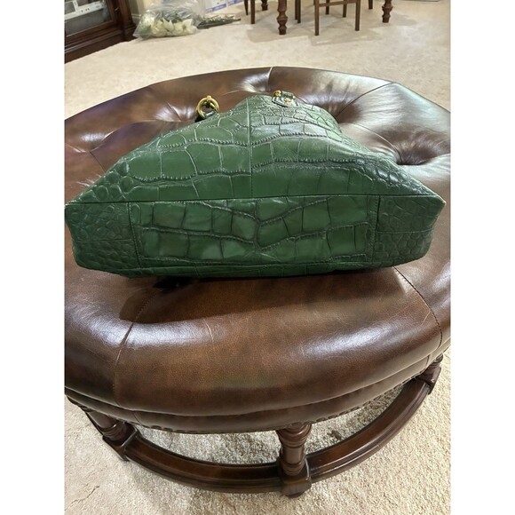 Coach Ashley Green Croc Embossed Leather Carry All Tote Handbag Purse Bag - Picture 5 of 13